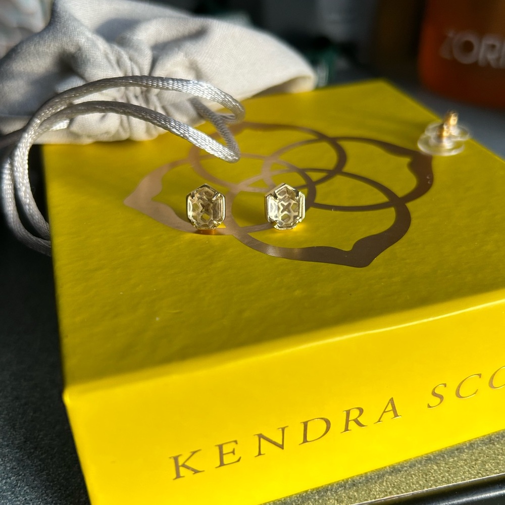 Kendra Scott Clear Crystal Logan Gold Stud Earrings